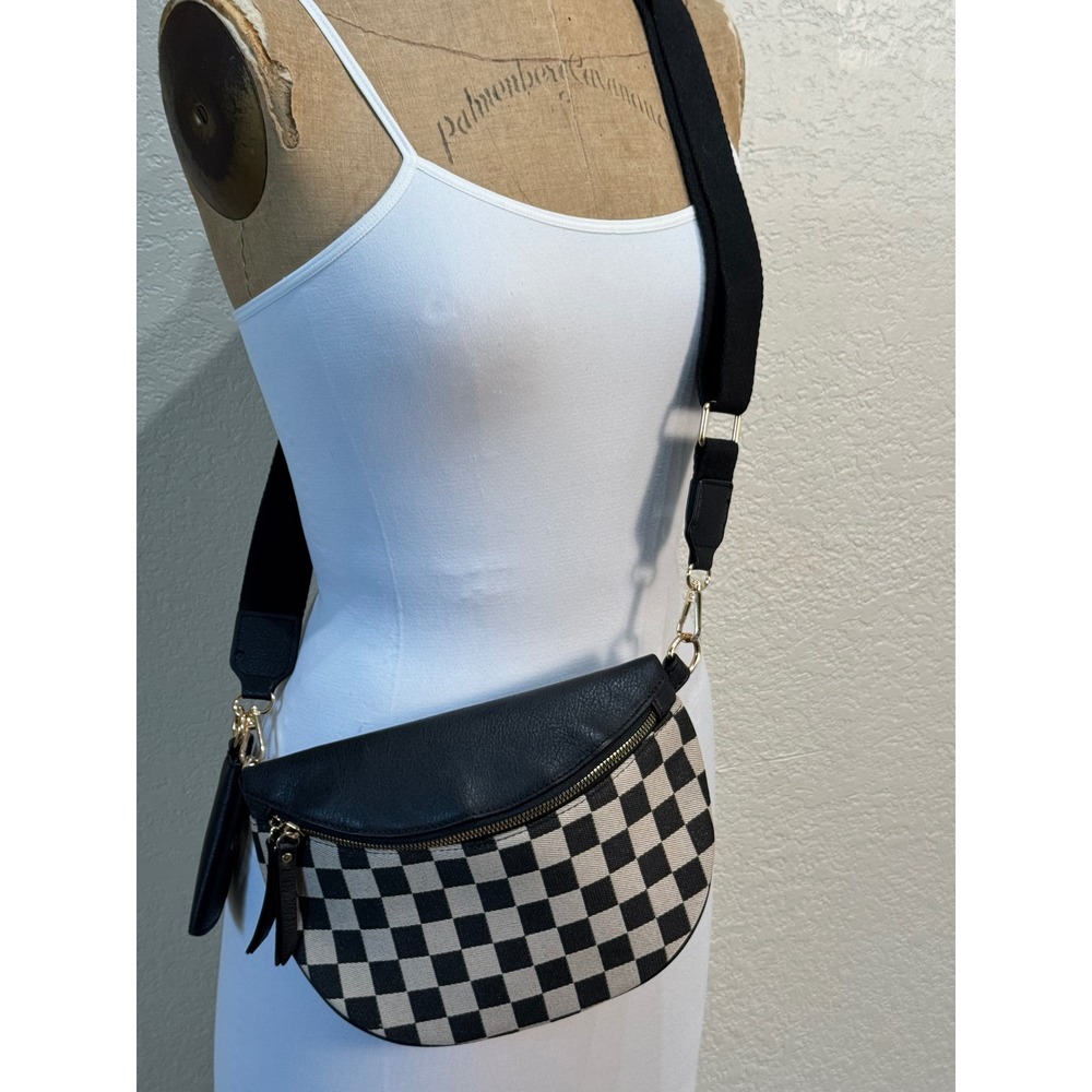 Black and White Checkerboard Crossbody Sling Bag with Mini Pouch Accessory NEW